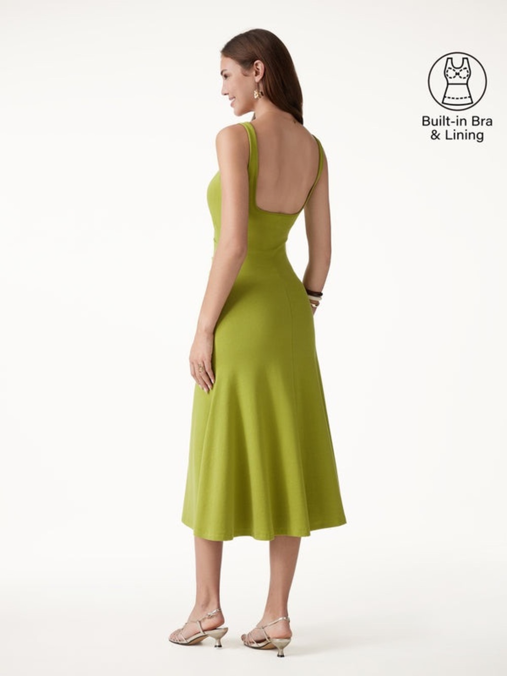 OGL Square Neck Tucked Open Back Bra Dress NWT Small Chartreuse Green